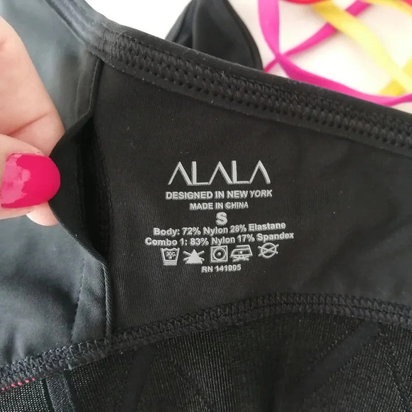 Alala Reef Sports Bra Colourblock with Strappy Back Black Pink Red Yellow Small - Picture 11 of 13